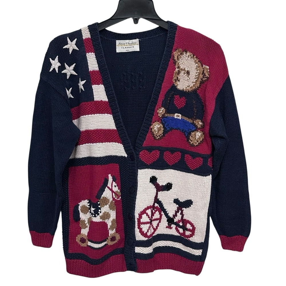 Marisa Christina Sweater Womens Size XL Red White Blue Cardigan‎ American